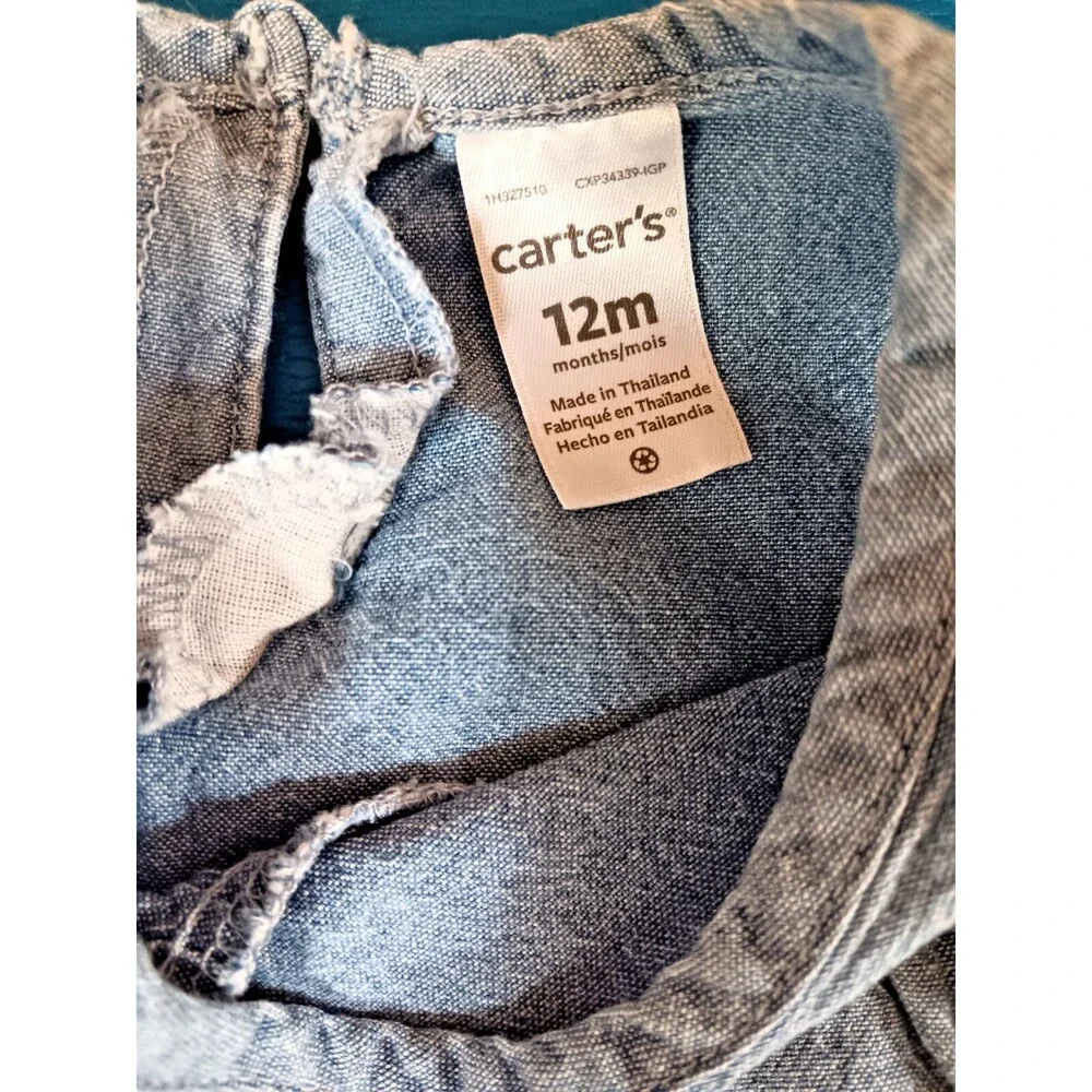 Shirt 12 months Carters girls blue denim sleeveless baby